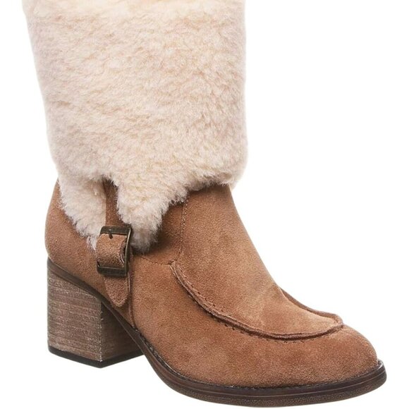 Bearpaw NWT Obsidian Heeled Boots Natural On Hickory Brown Cow Suede Size 11 - Picture 1 of 11